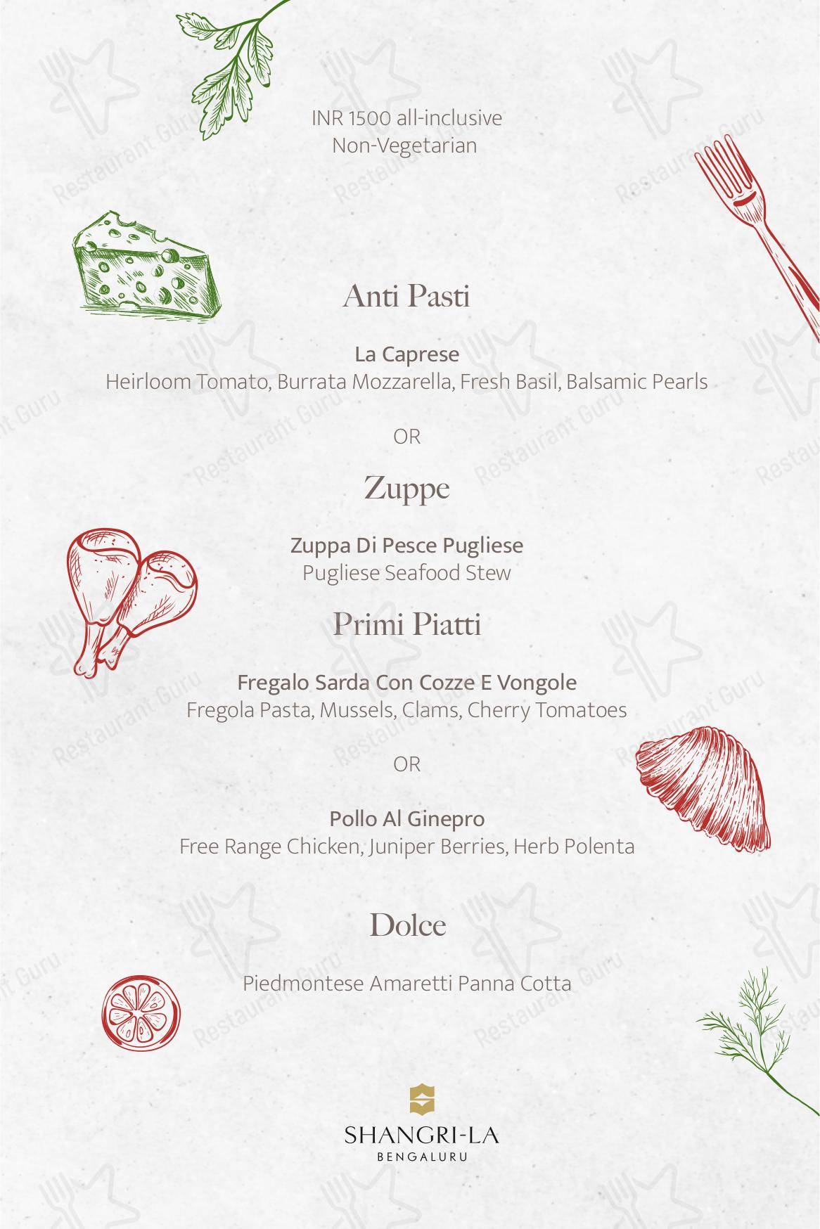 Menu for the Caprese restaurant