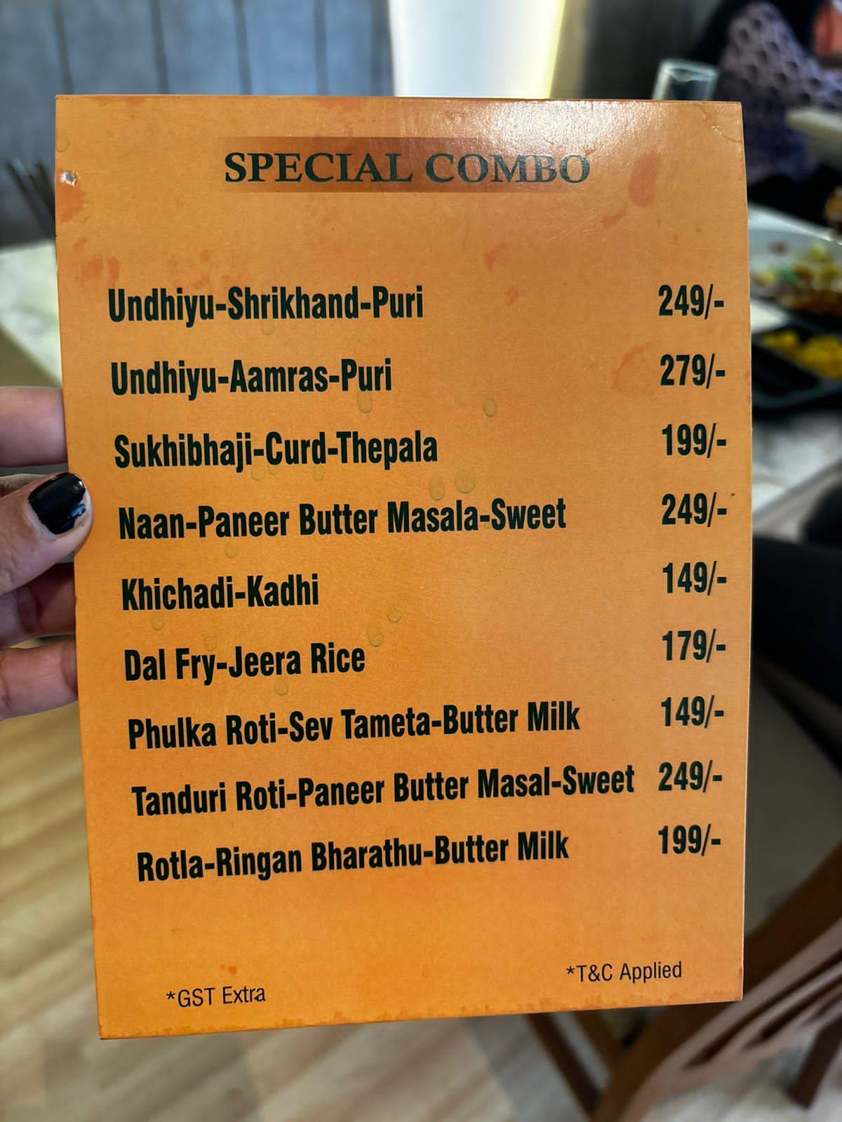 Shree Kismat Kathiyawadi menu