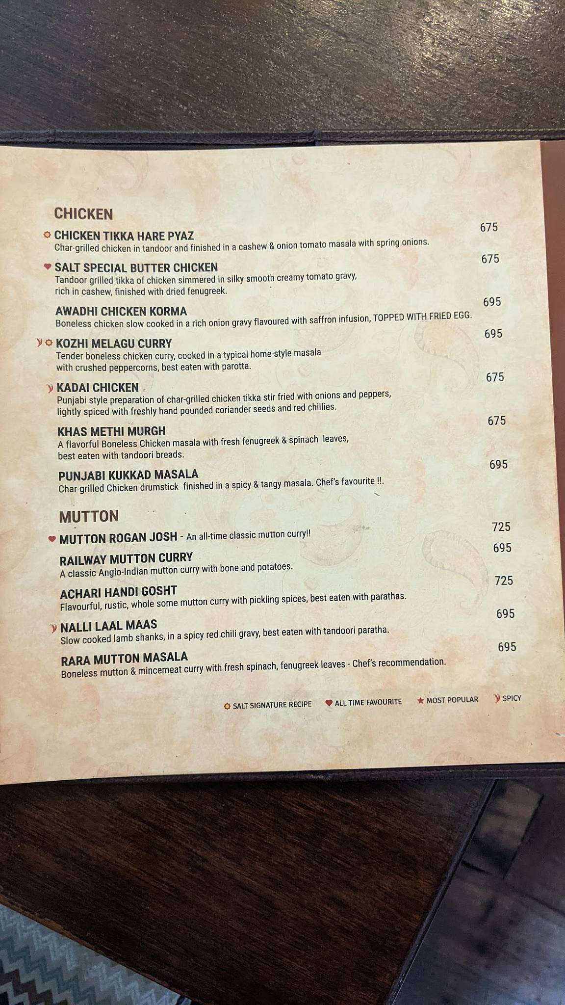 Toscano menu