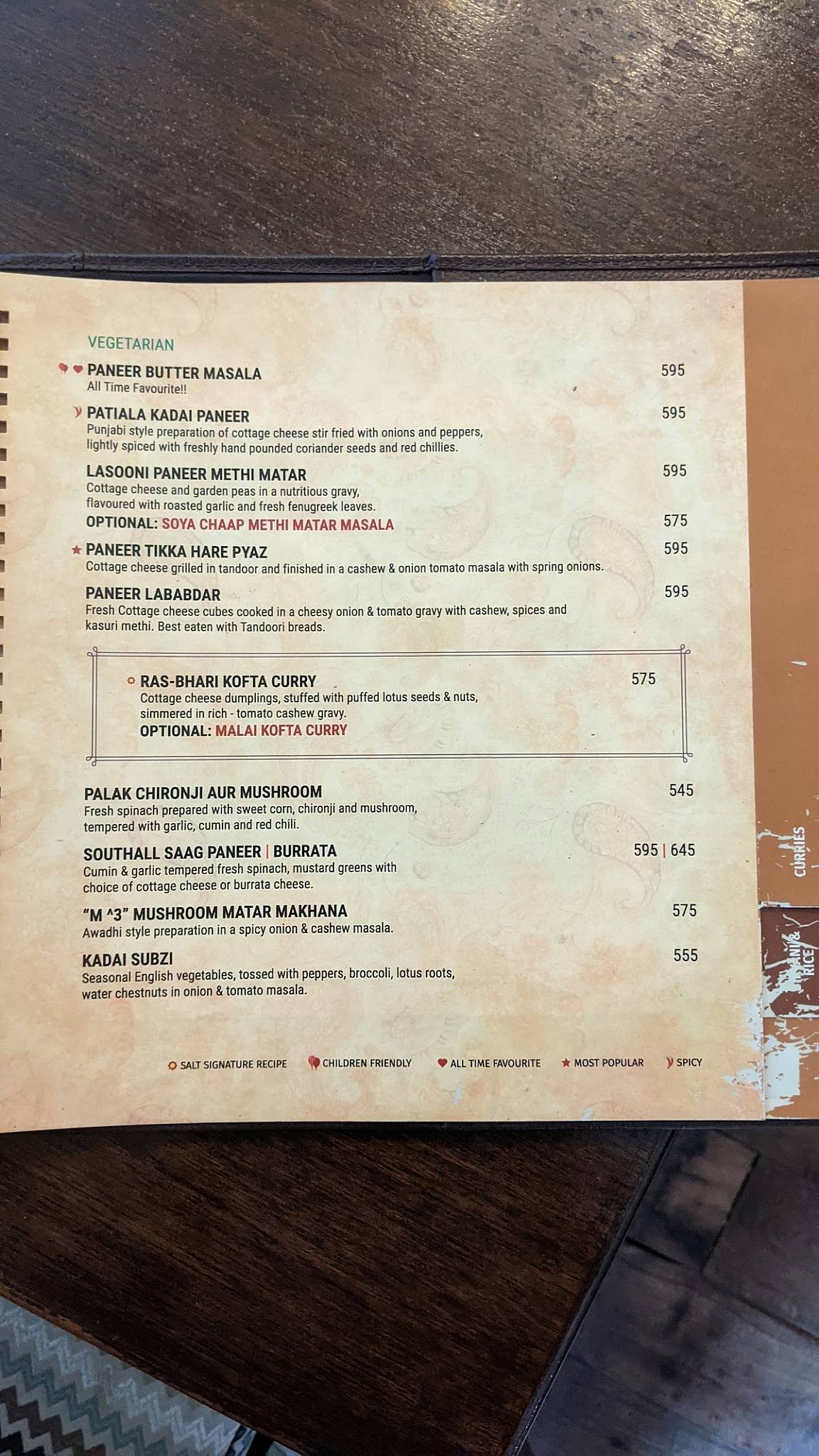 Toscano menu