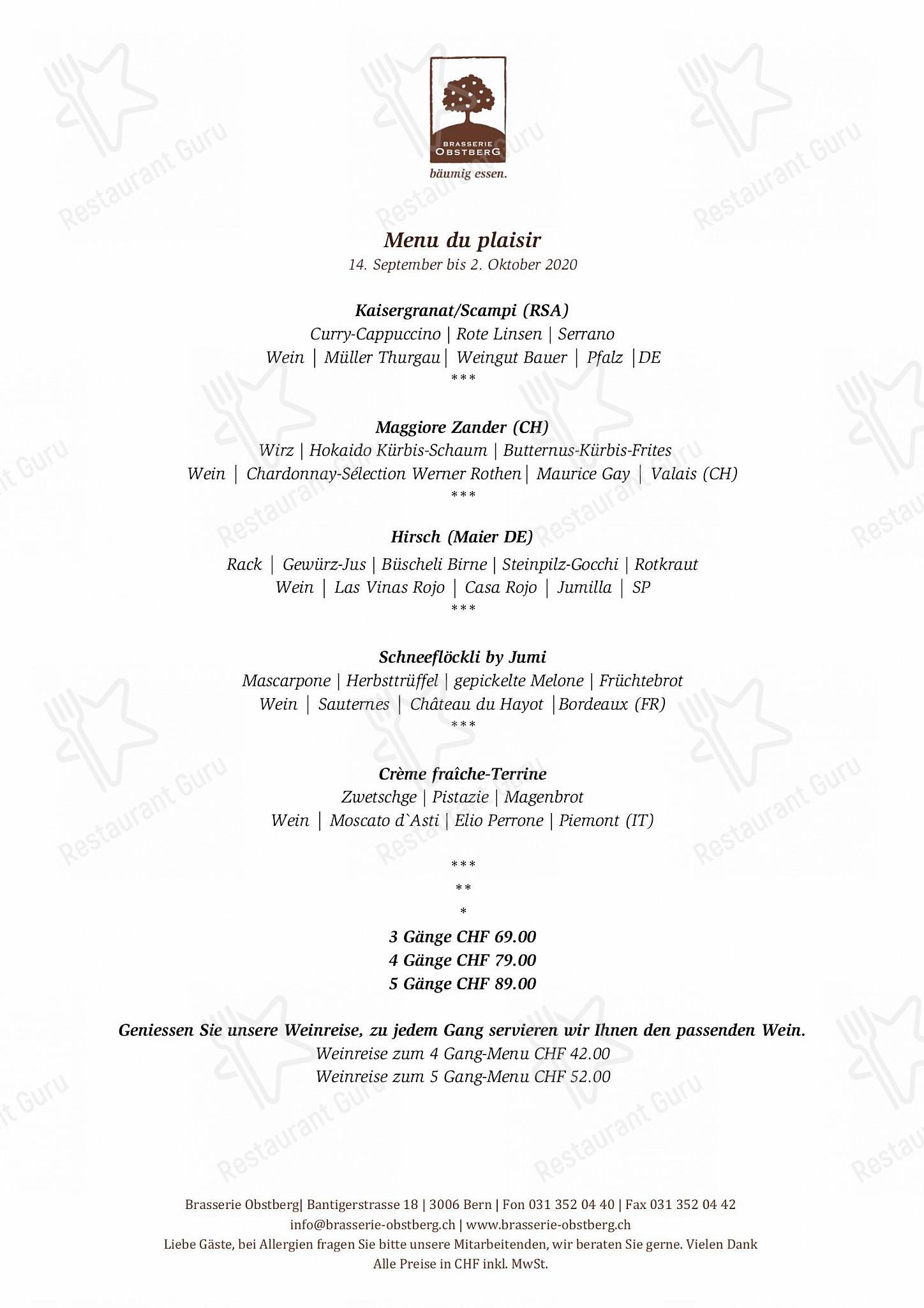 Brasserie Obstberg in Berna - Food Menu