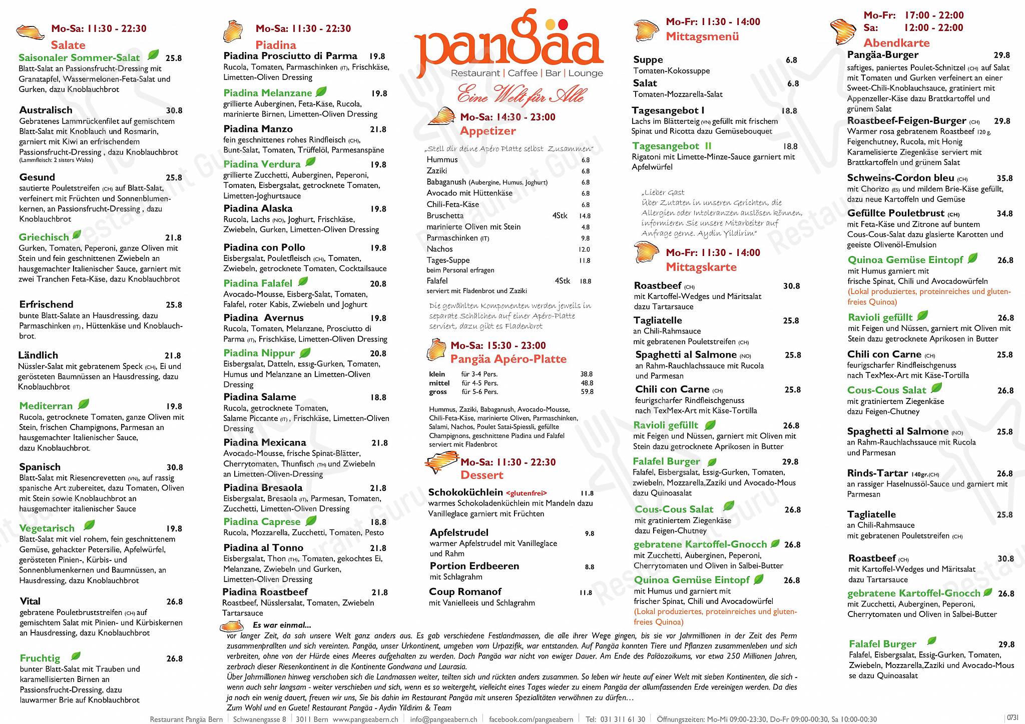 Menu pour Pangäa-Moléson Bern - Drink menu