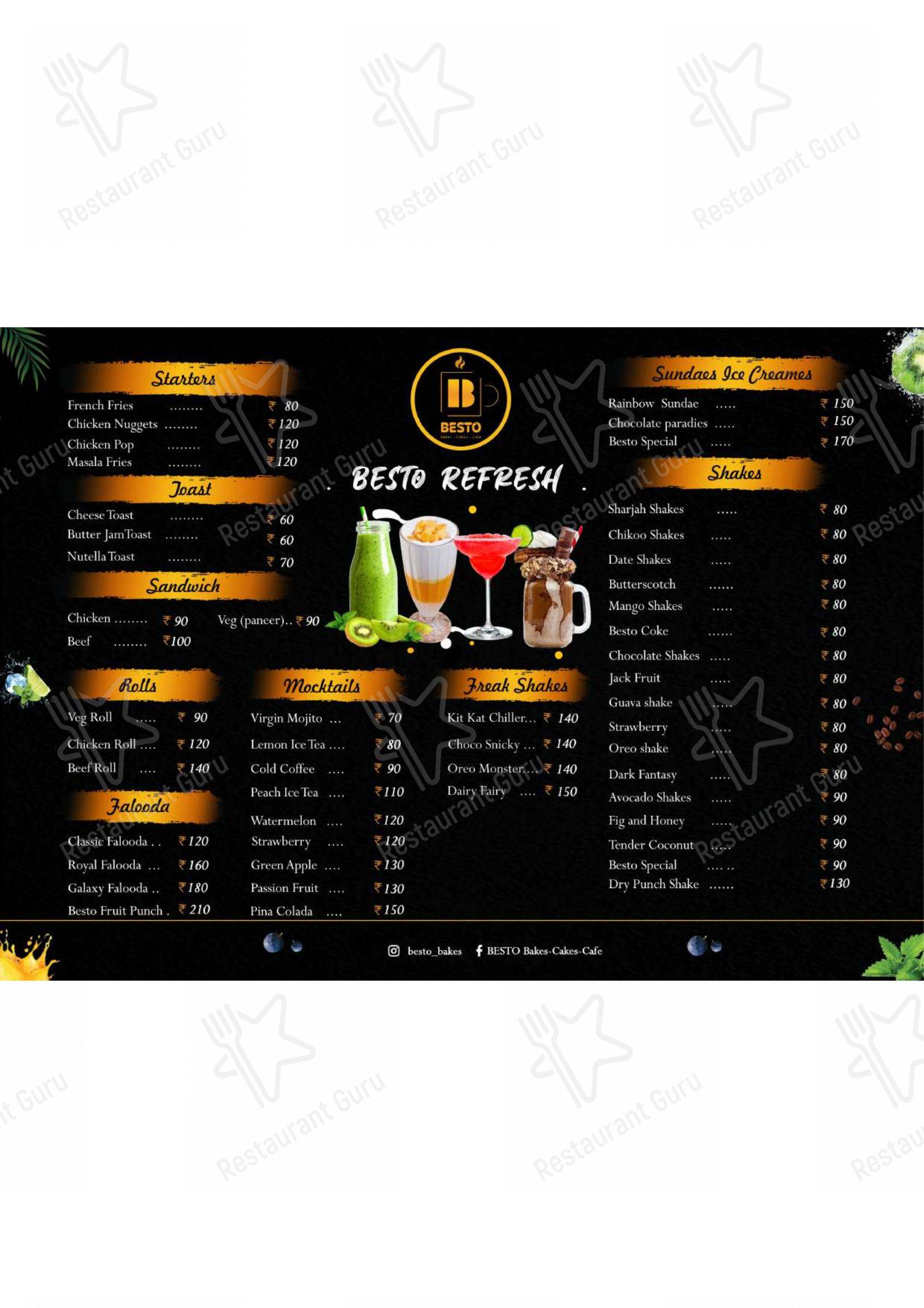 Besto Bakes Cakes Cafe in Kozhikode - 菜单