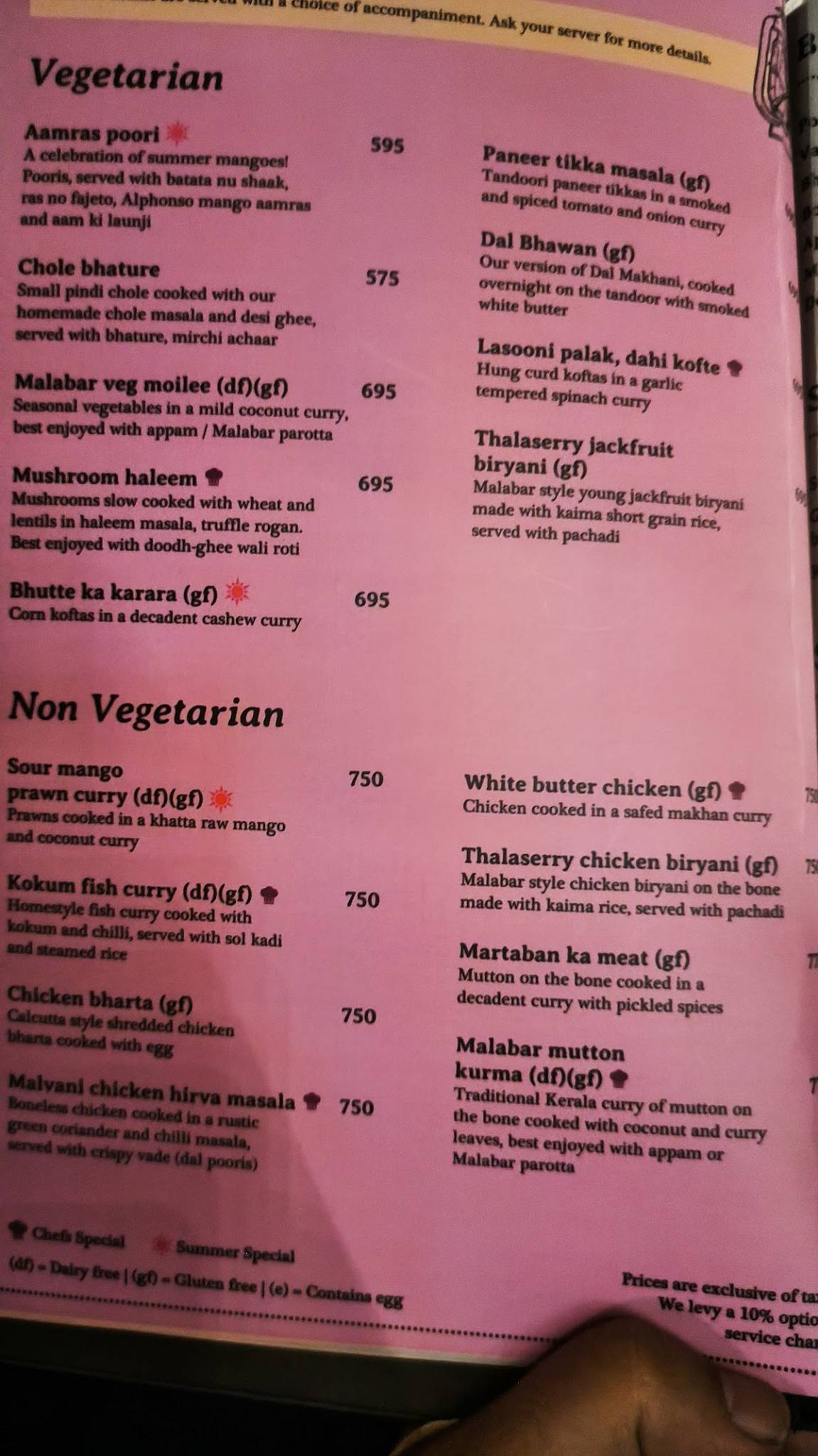 Bhawan menu