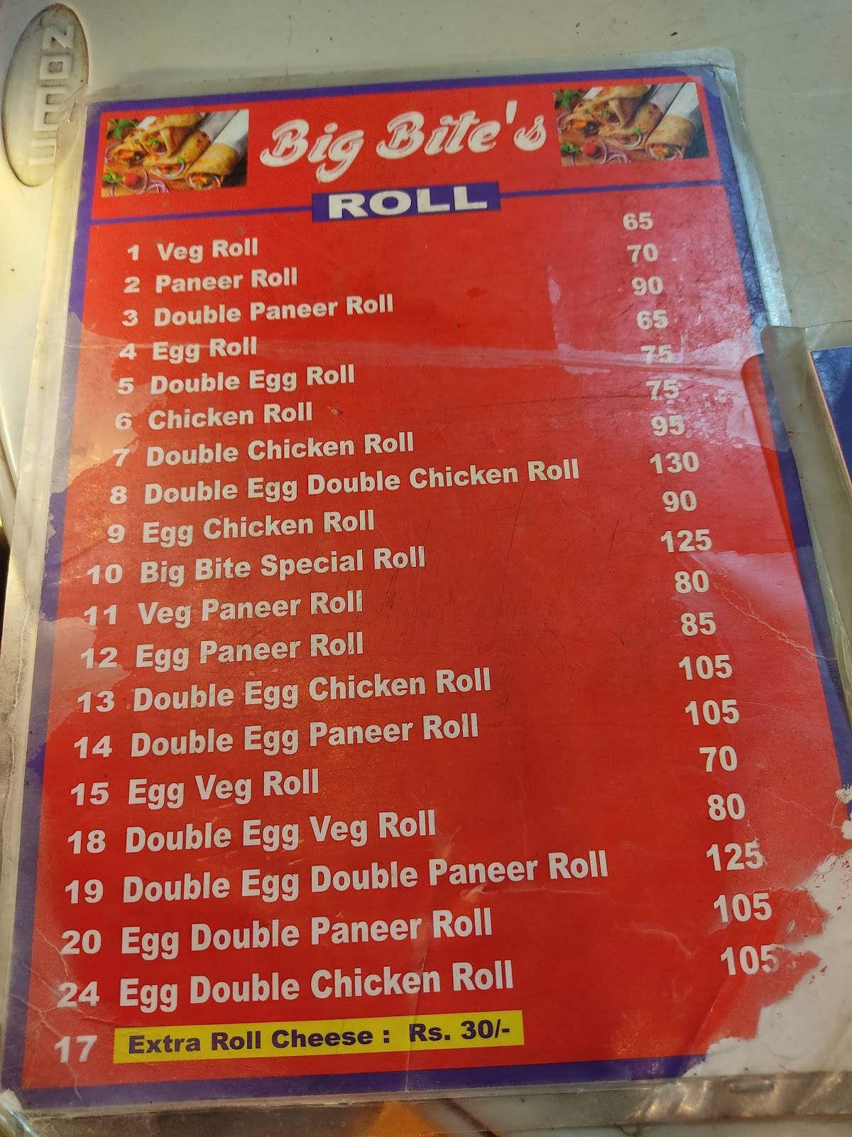 Big Bite menu