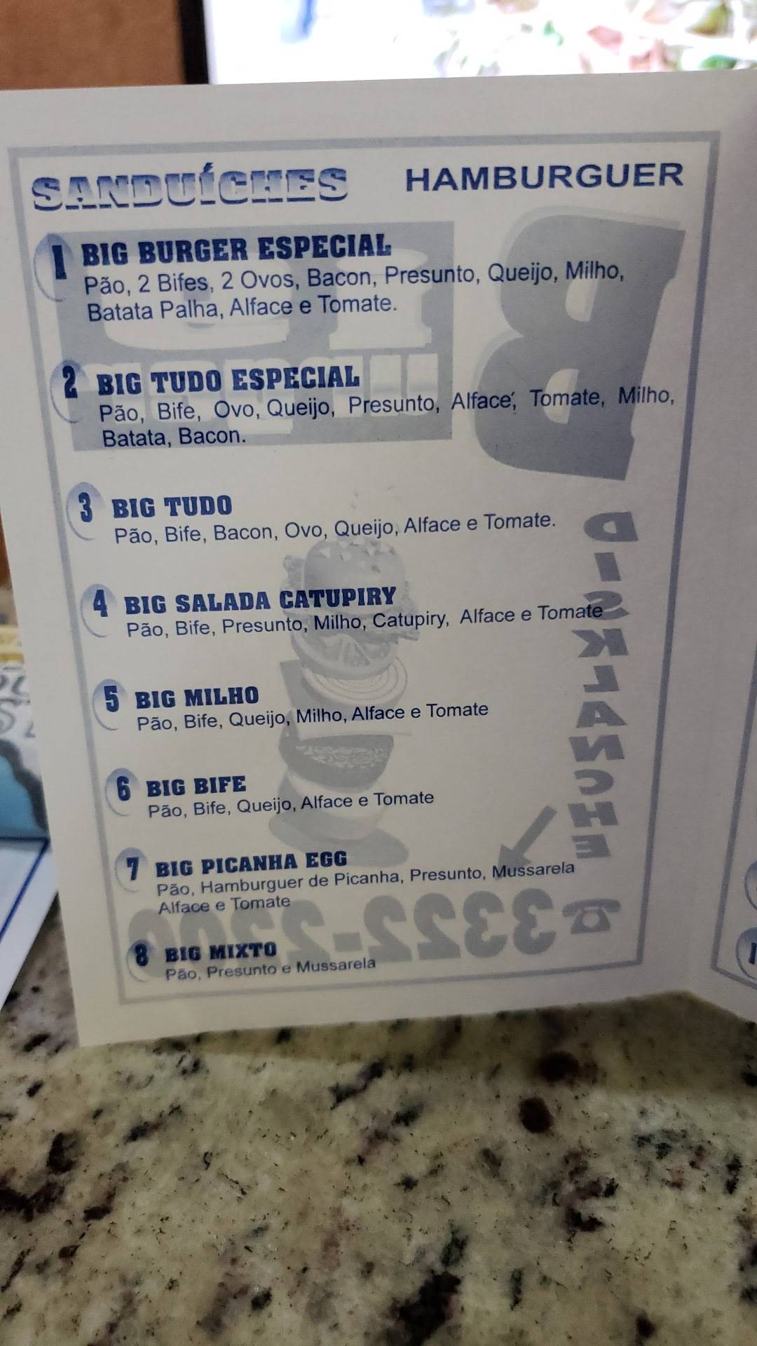 Big Burger Lanches cardápio