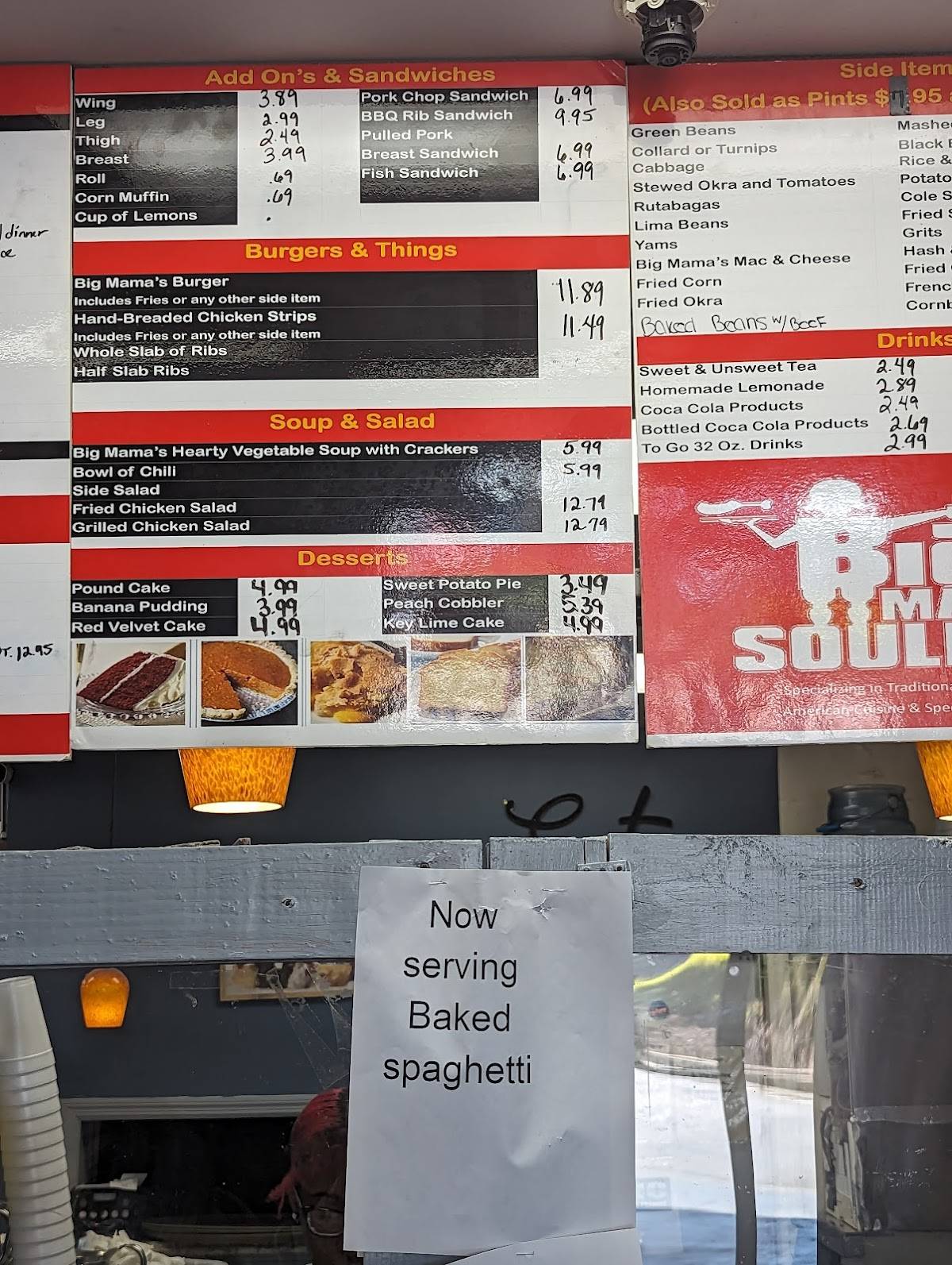 Menu at Big Mama's Soul Food desserts, Augusta