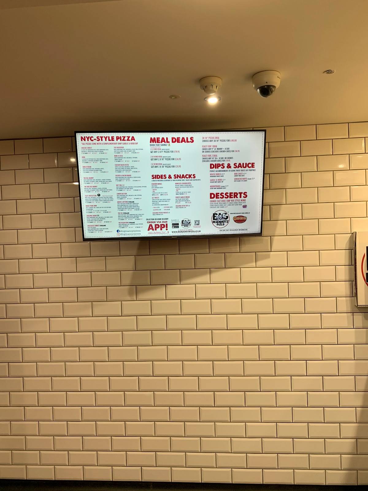 Menu at Big Mannys' Pizza, Pittodrie pizzeria, Aberdeen, 16 Pittodrie St