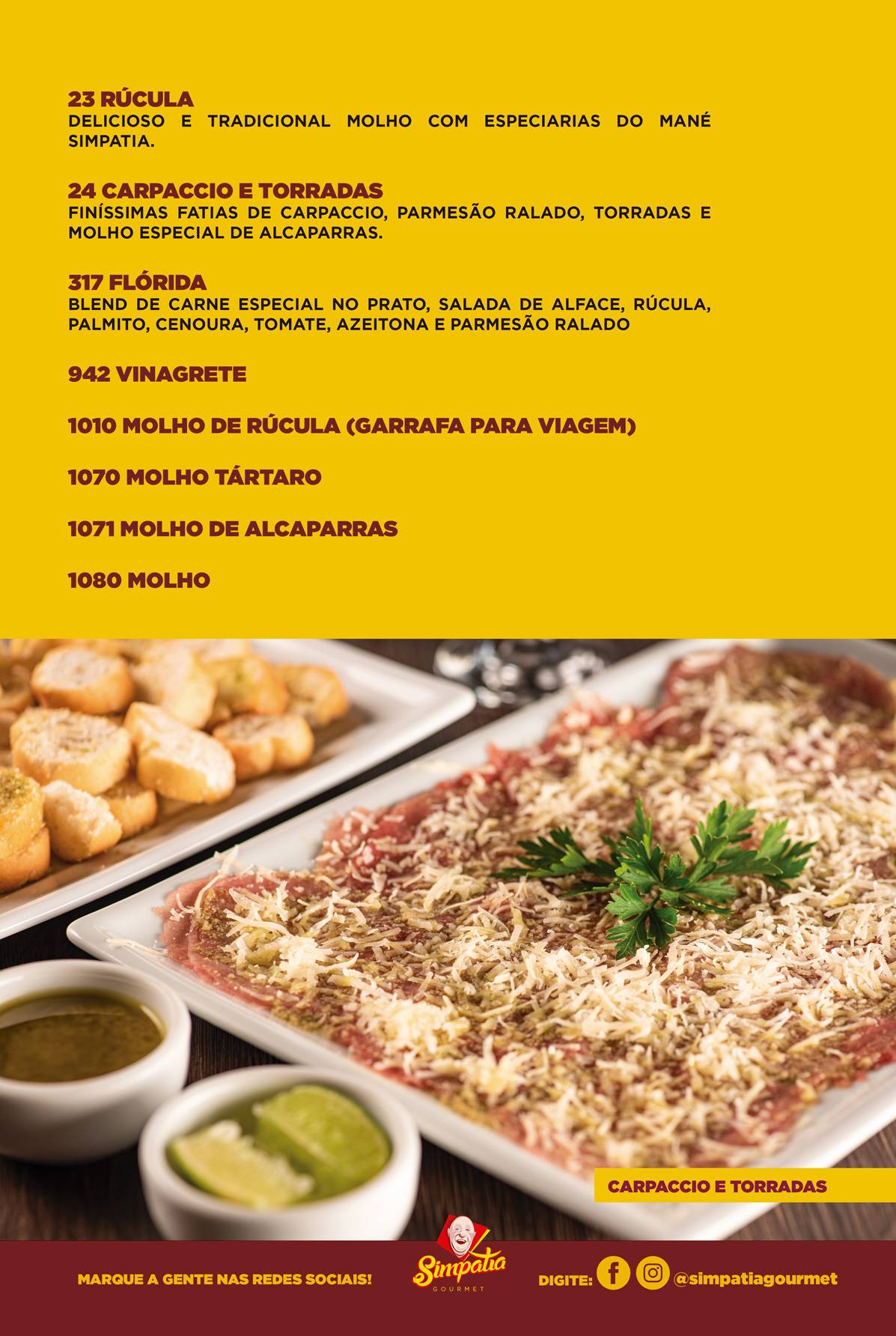 Simpatia Gourmet cardápio