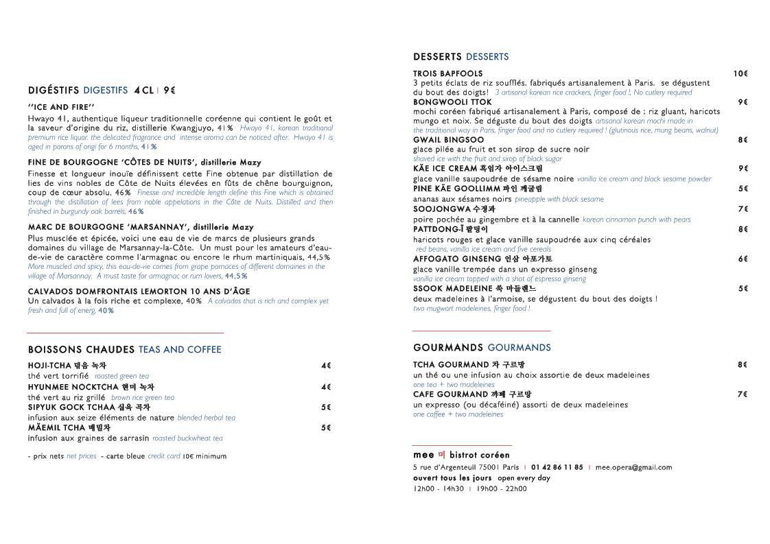 Menu de BISTROT MEE