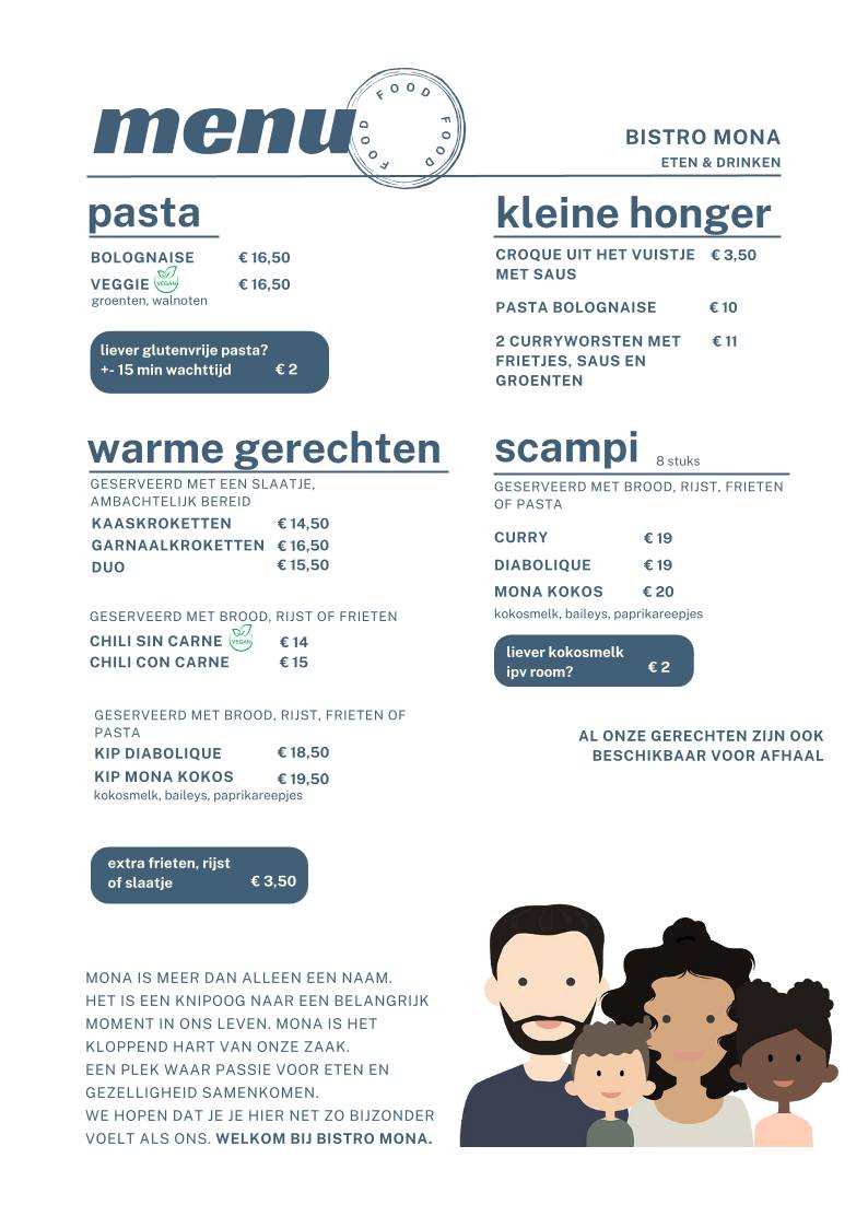 Menu de Bistro Mona Putte