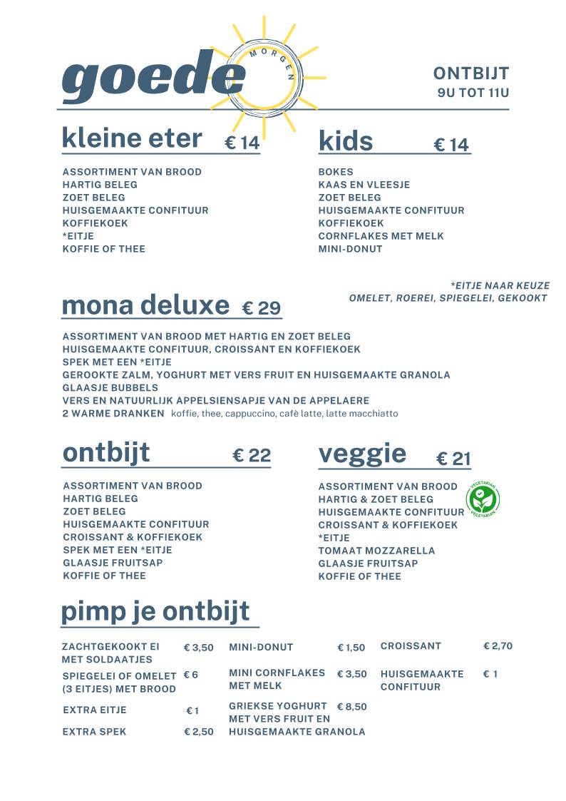 Menu de Bistro Mona Putte