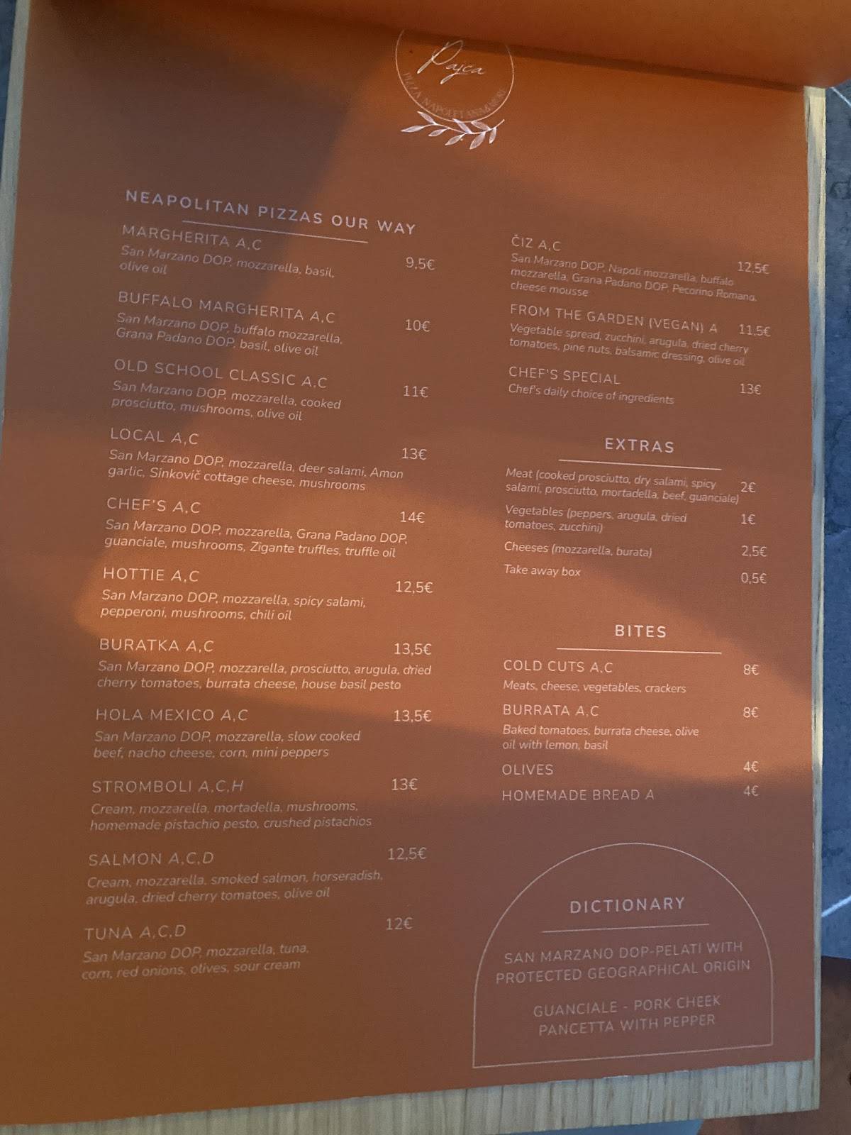 Menu di Picerija Pajca 