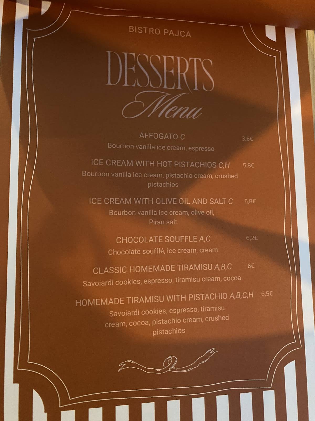 Menu di Picerija Pajca 