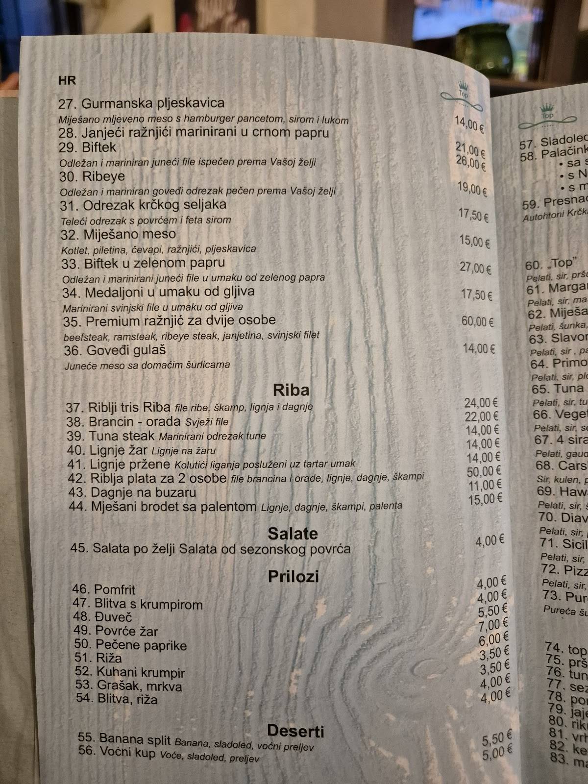 Menu de Bistro TOP