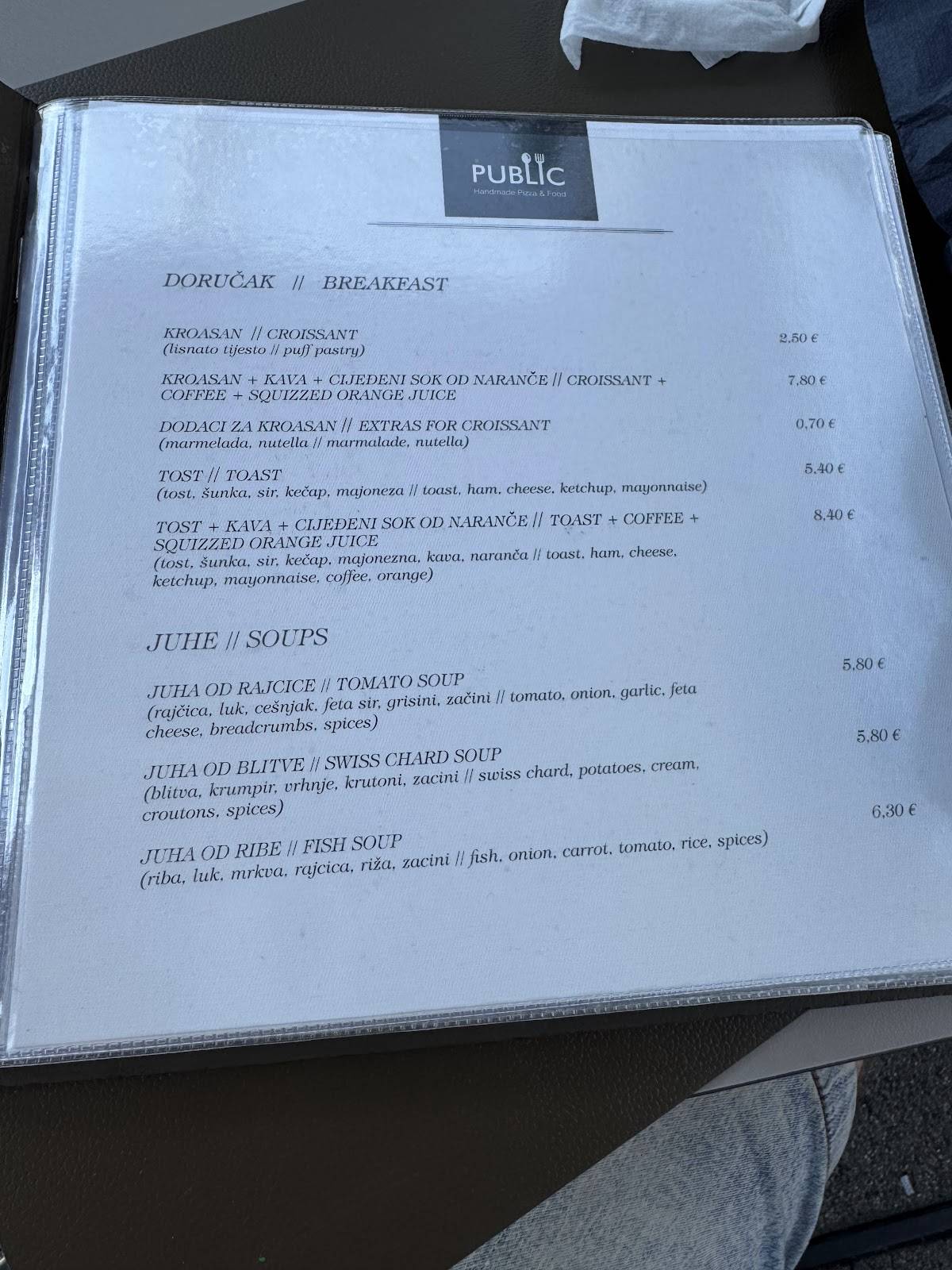 Menu di Bistro & Pizzeria Public Mandre 