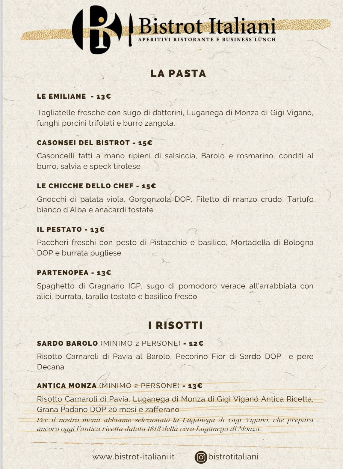 Menu di Bistrot Italiani 
