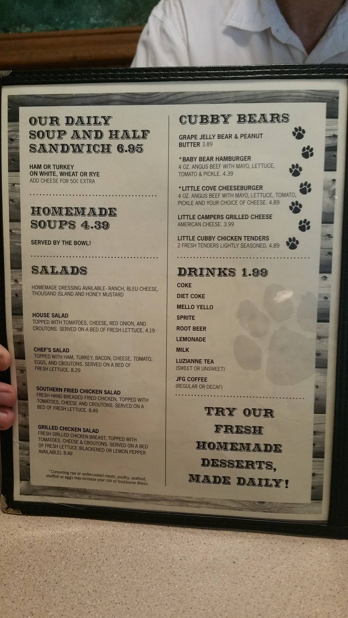 Menu at Black Bear Cafe, Townsend, E Lamar Alexander Pkwy