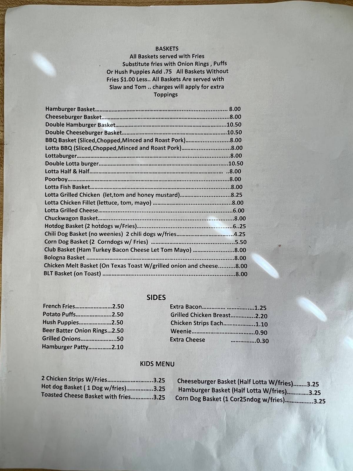 Menu at Black's Grill BBQ, Cherryville
