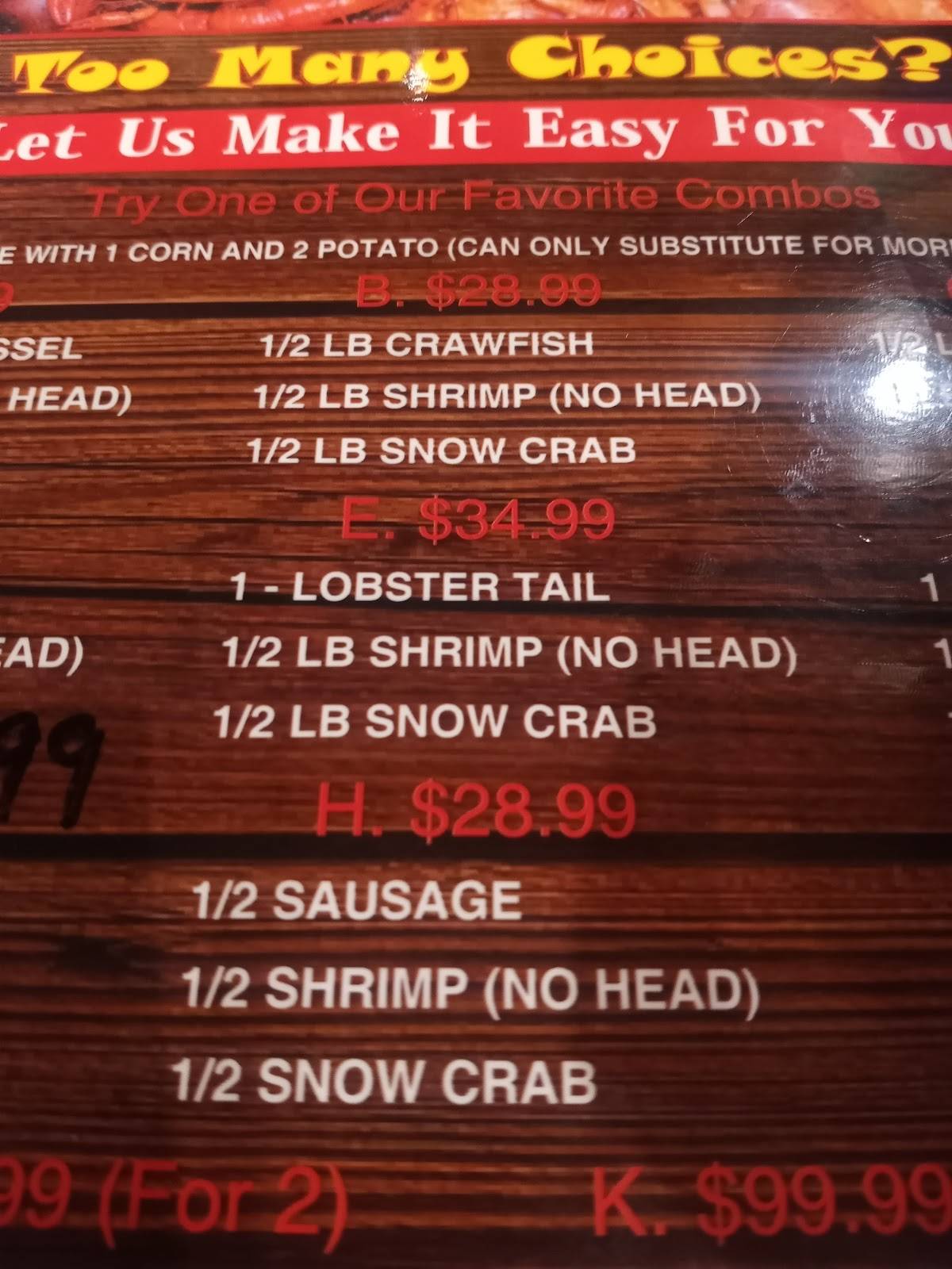 Menu at Blue Crab Juicy Seafood & Bar, Dayton
