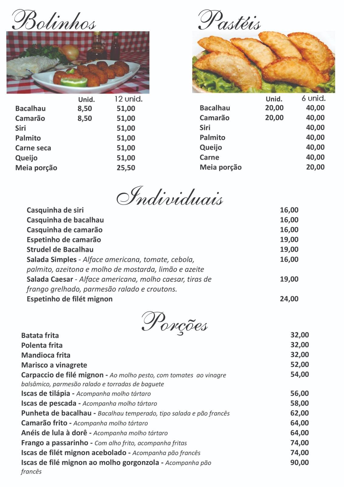 Bolinho de Bacalhau cardápio