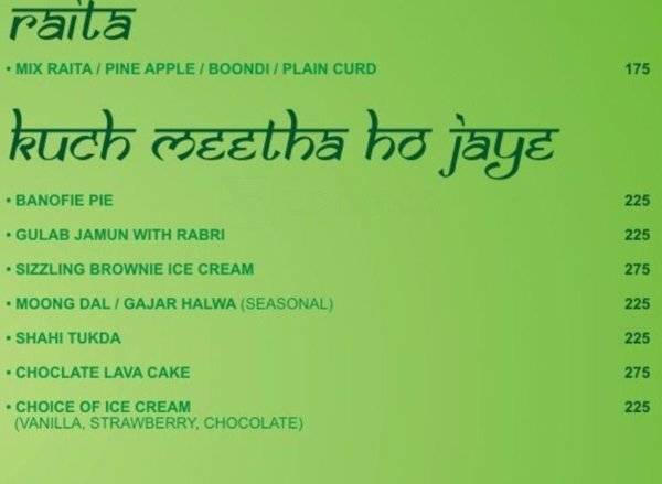 Bollywood Biistro menu