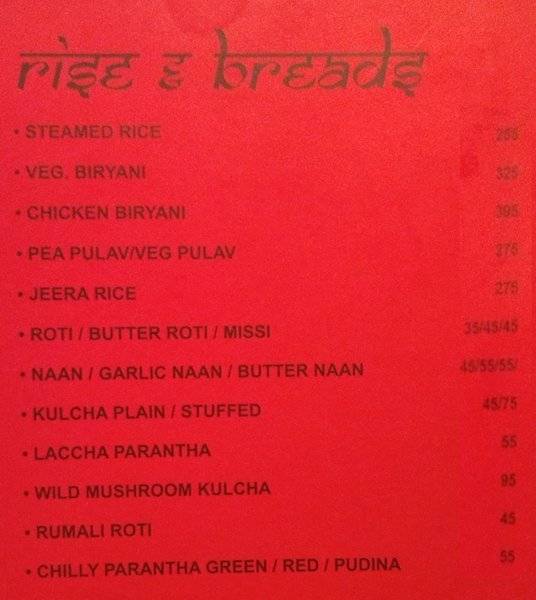 Bollywood Biistro menu