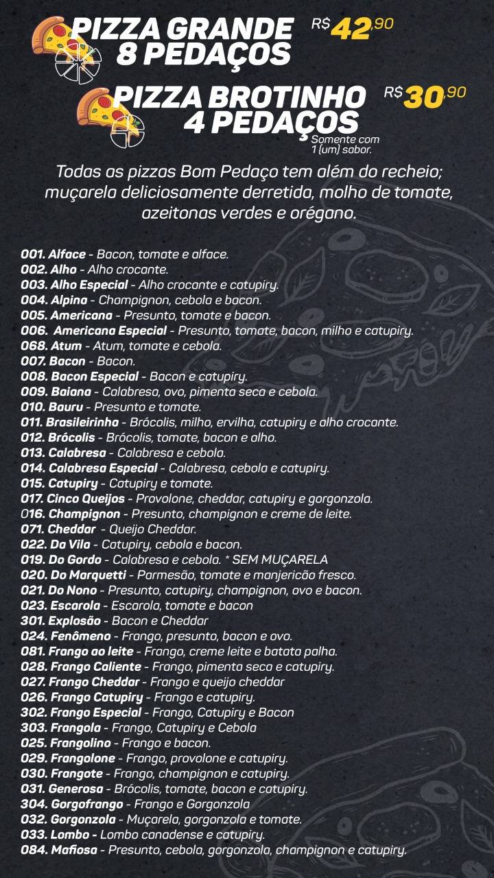 Bom Pedaço cardápio