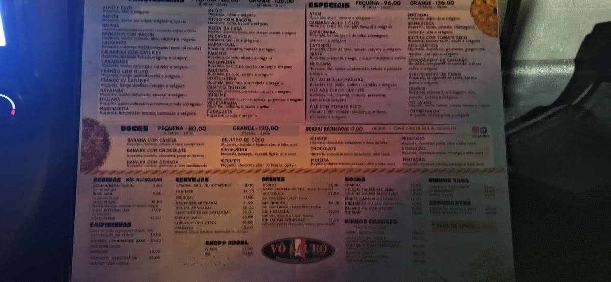 Vô Lauro Restaurante e Pizzaria cardápio