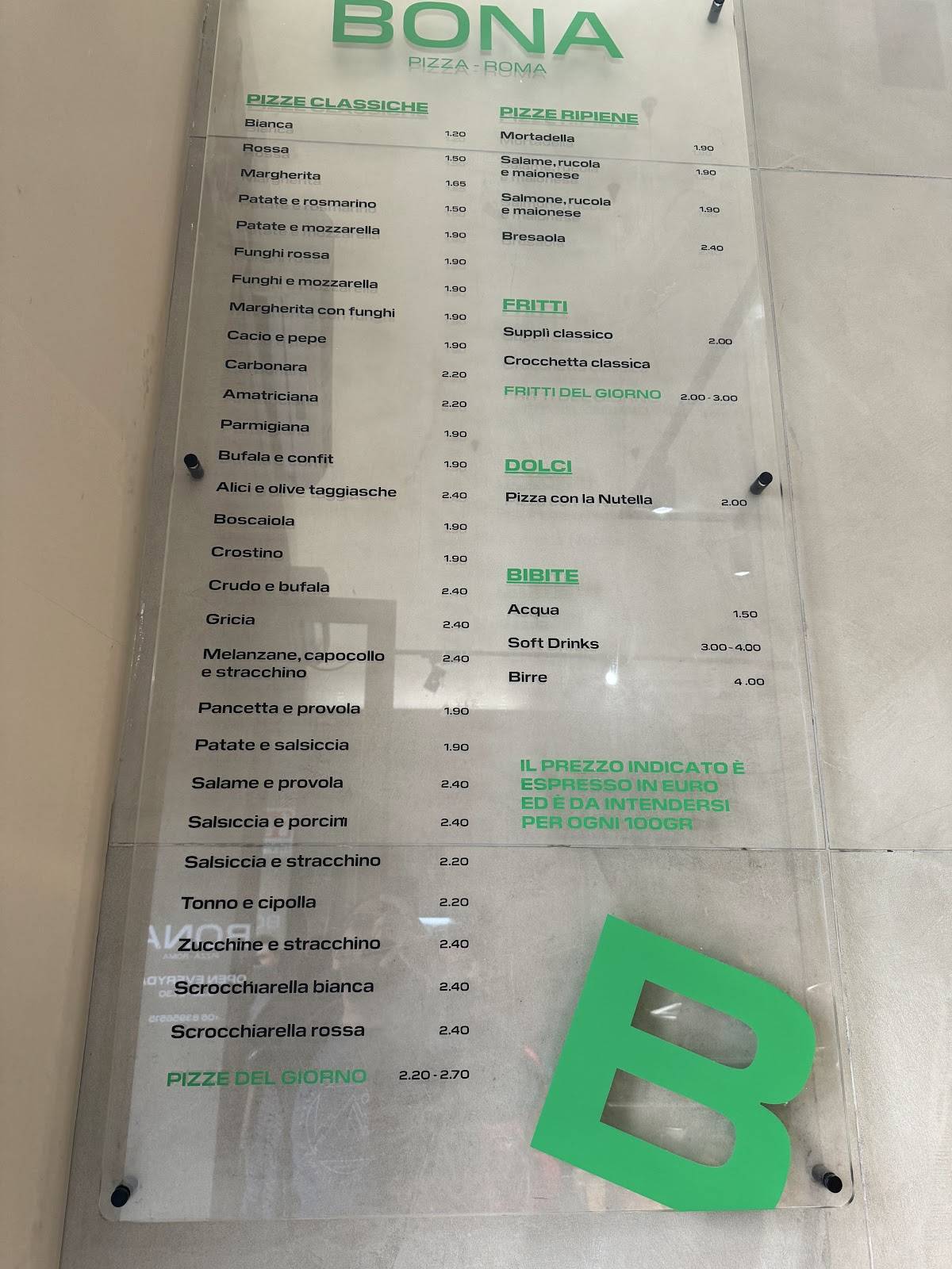 Menu da Bona Pizza Roma [ Corso Vittorio Emanuele ] ristorante, Roma ...