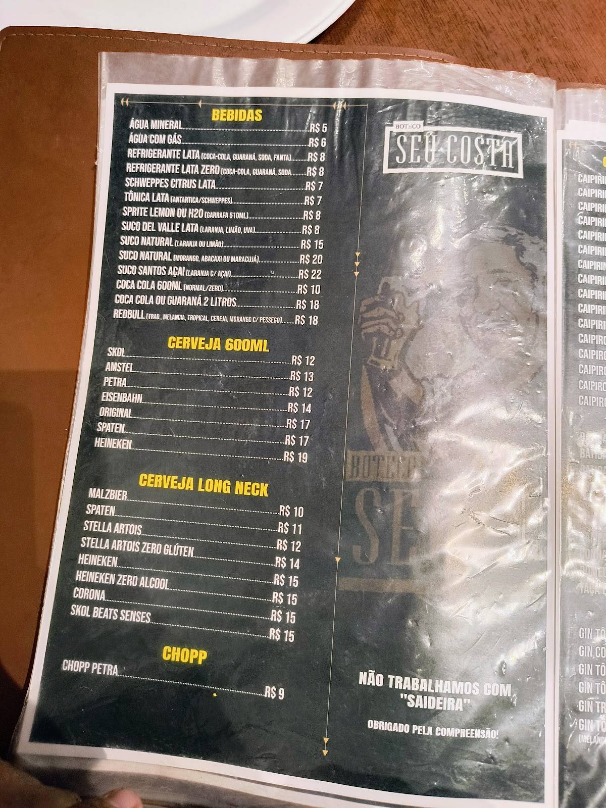 Boteco Seu Costa cardápio