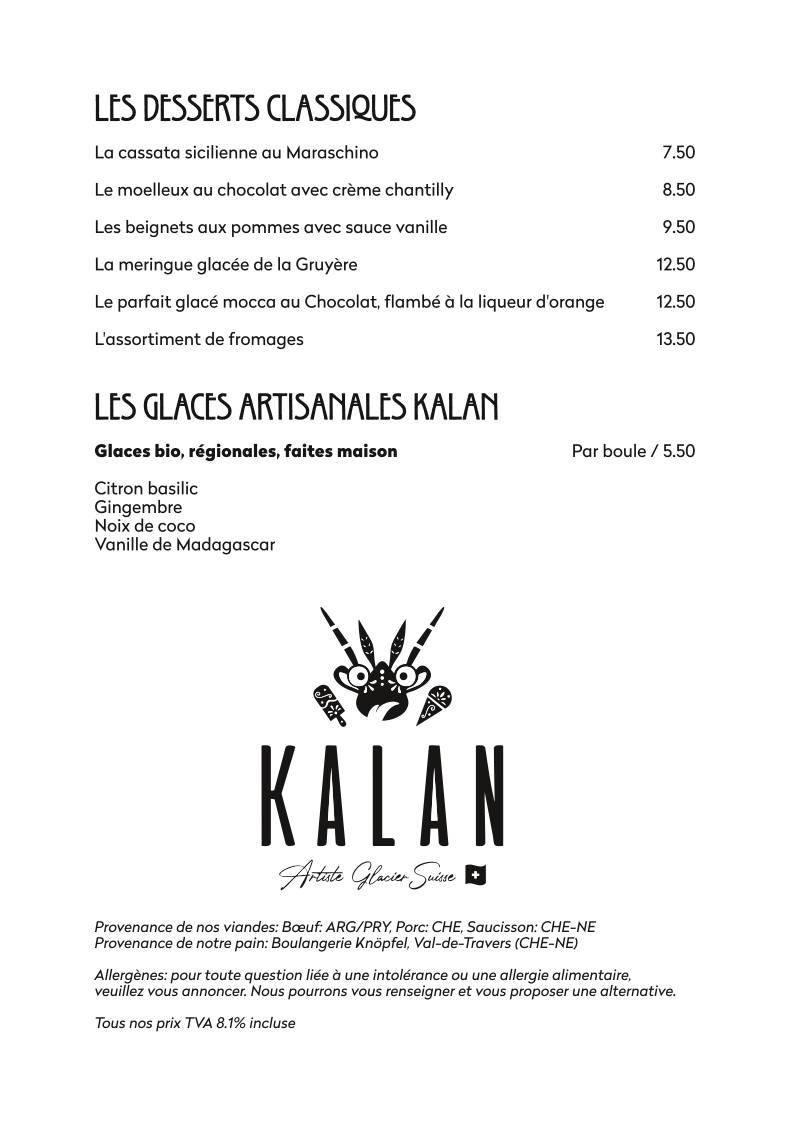 Menu di La Brasserie - Auberge des Vieux-Toits 