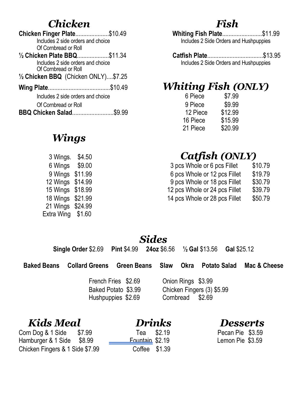 Menu at Brad's Bar-B-Que, Oxford