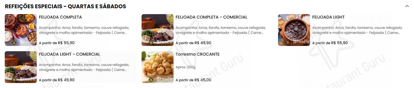 Menu para Braseiro Nobre restaurante