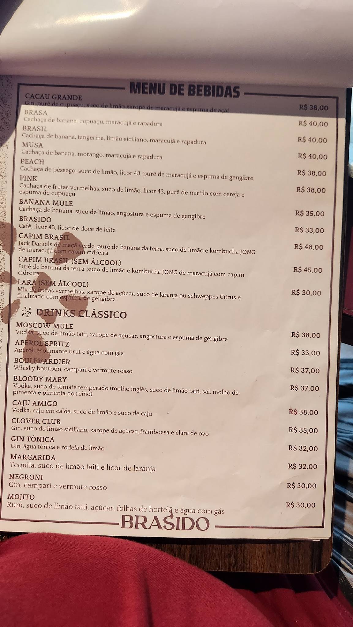 Brasido Restaurante cardápio