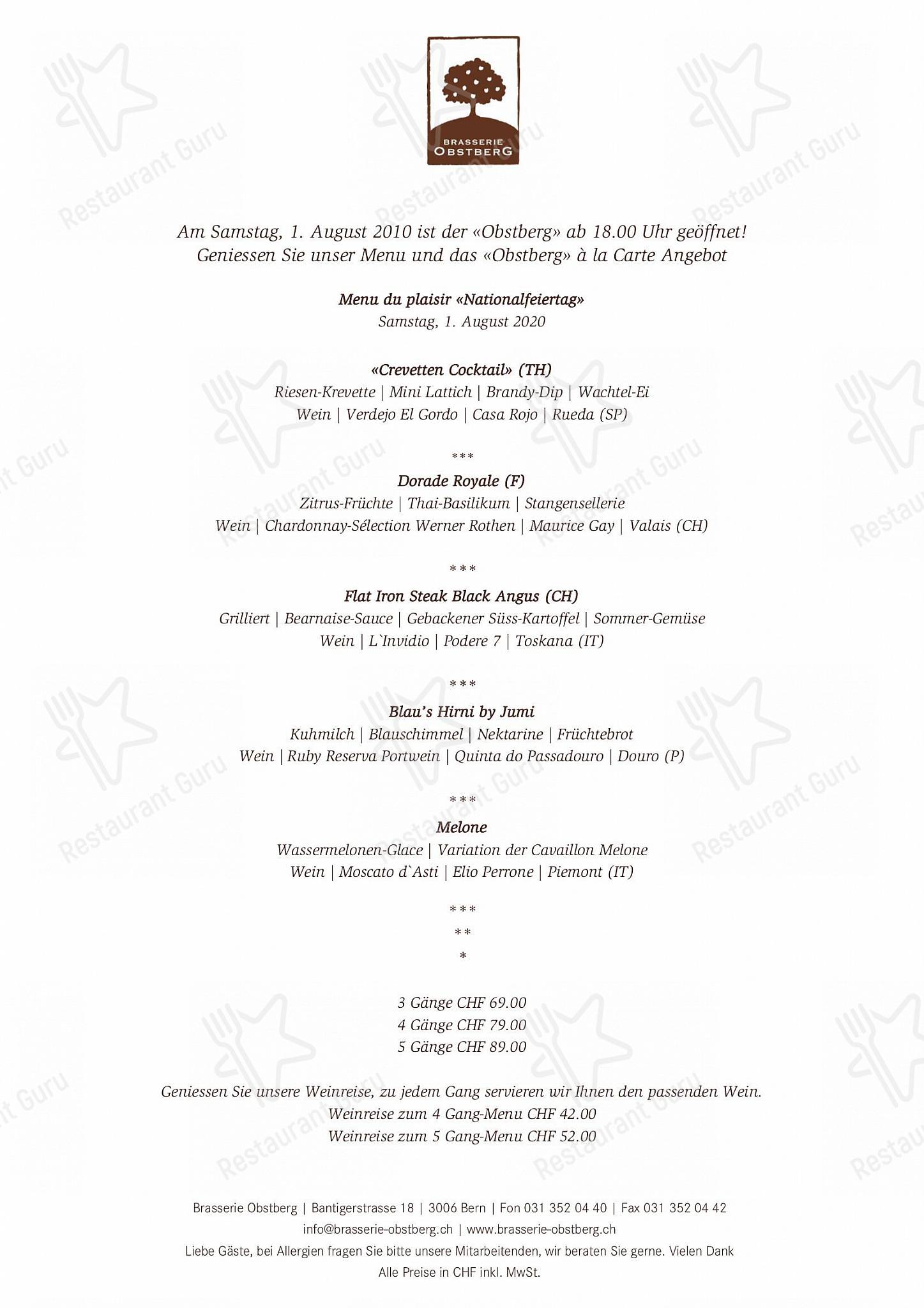 Brasserie Obstberg in Berna - Food Menu