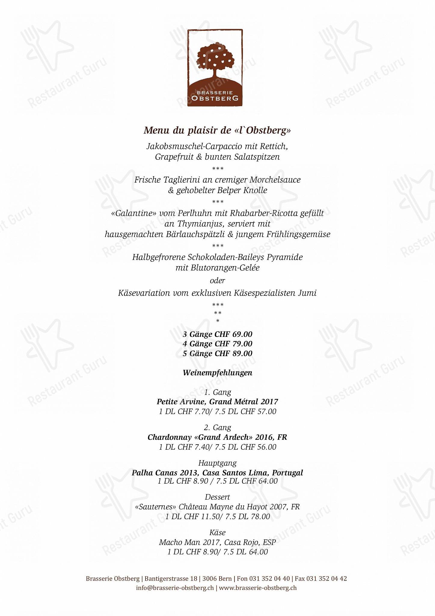 Food Menu per Brasserie Obstberg ristorante