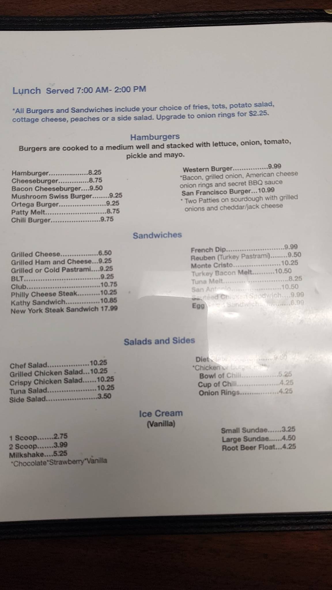 Menu at Breezy’s Wings & Wheels Restaurant, Red Bluff