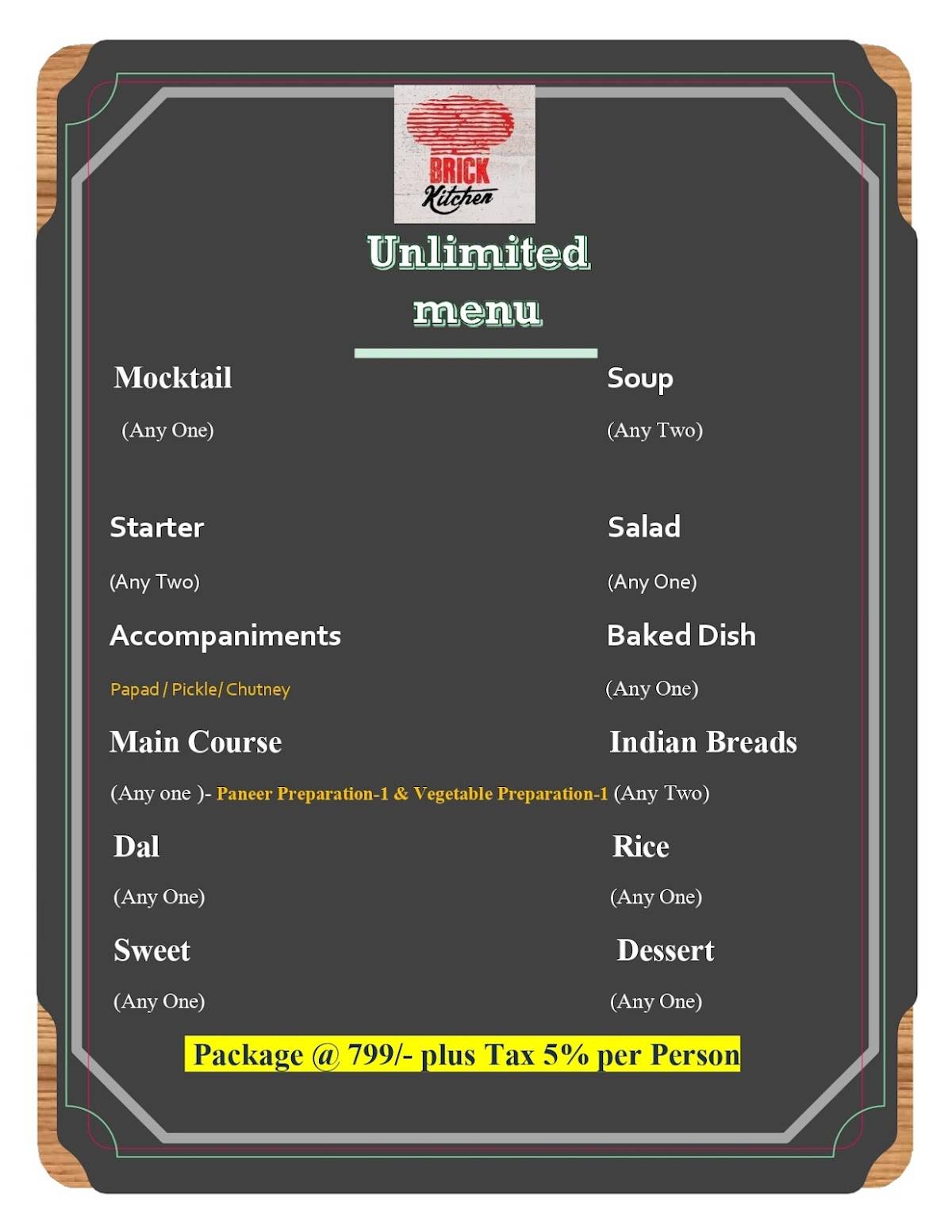 Brick Kitchen Restaurant menu