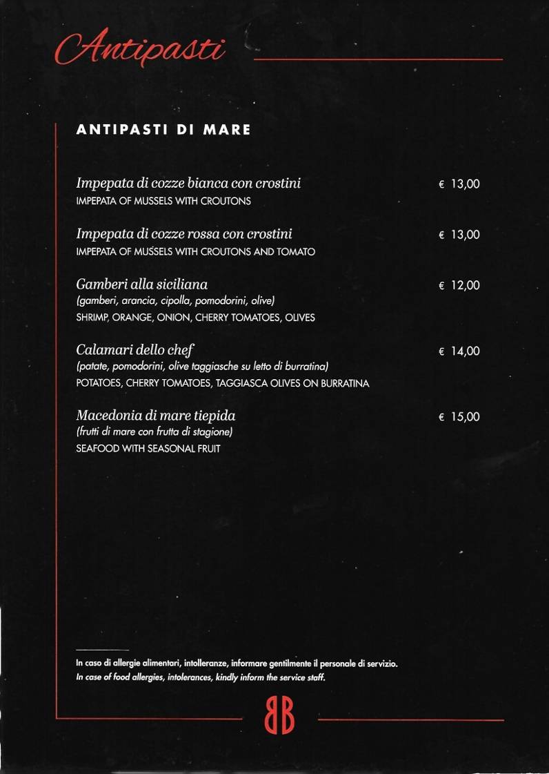 Menu di Brigitte Bistrot & Cafè e Pizzeria 