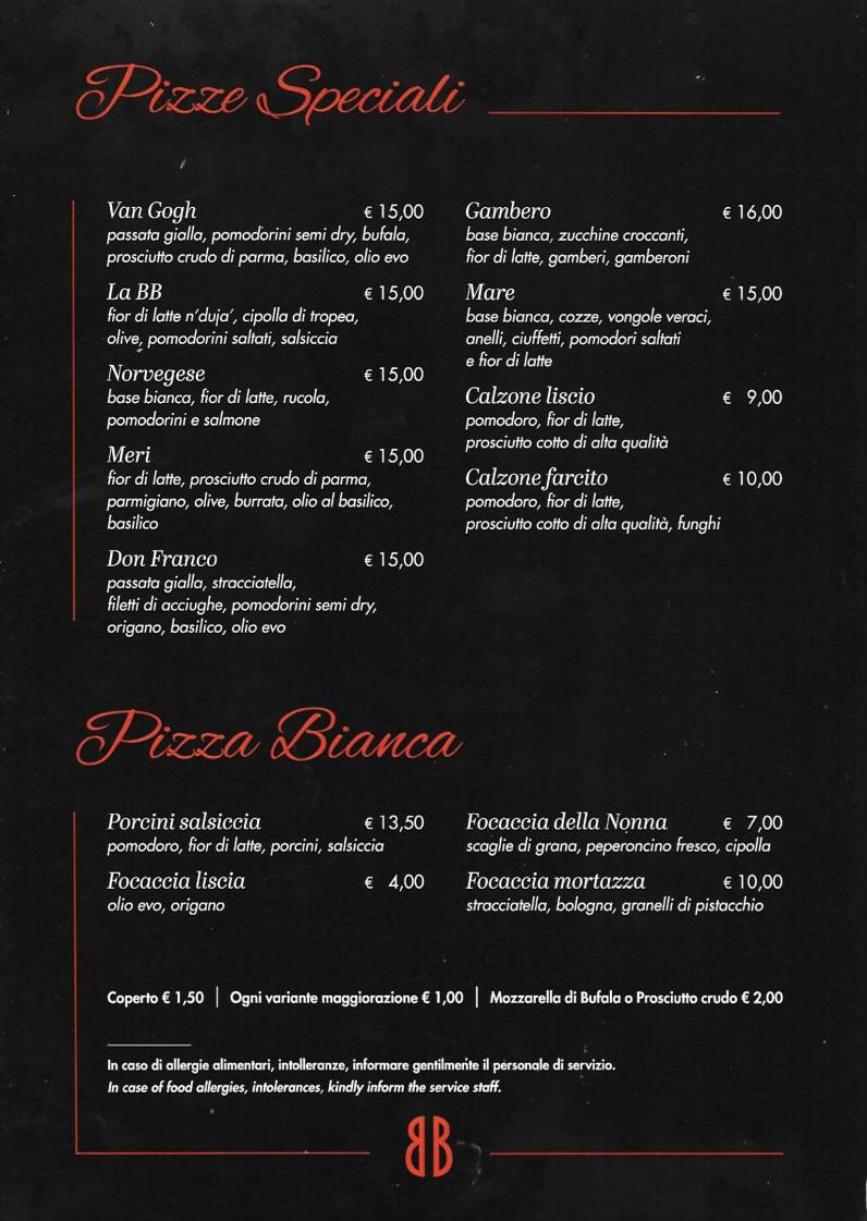 Menu di Brigitte Bistrot & Cafè e Pizzeria 