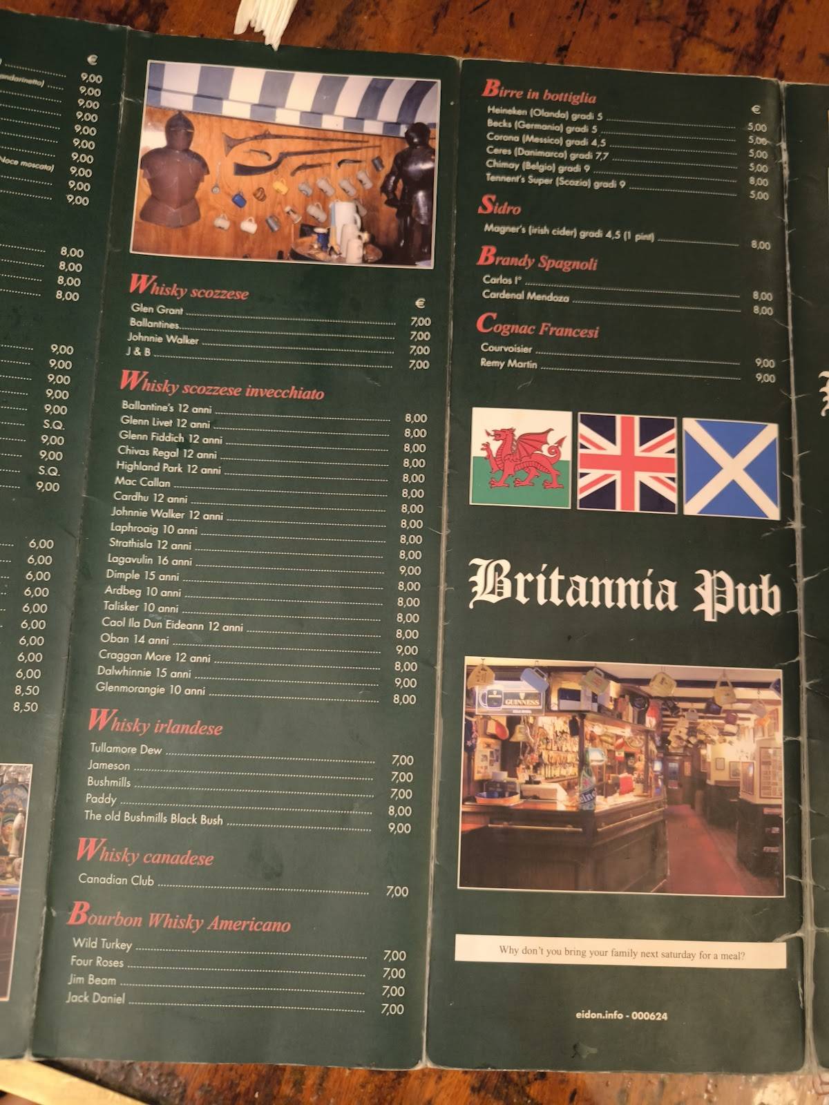 Menu di Britannia Pub Genova 