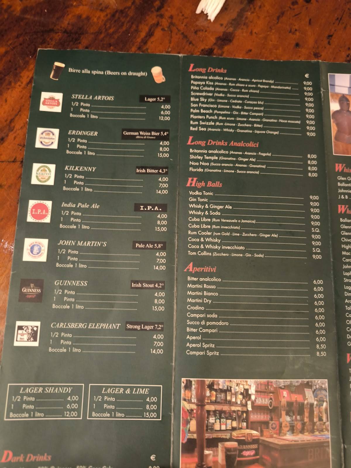 Menu di Britannia Pub Genova 