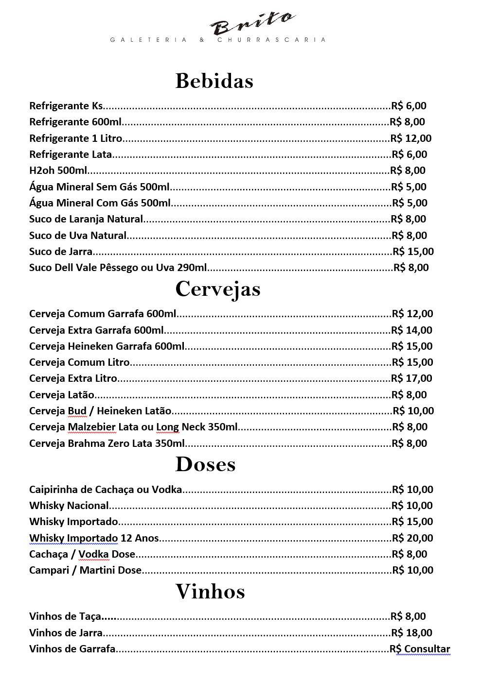 Brito - Galeteria & Churrascaria cardápio