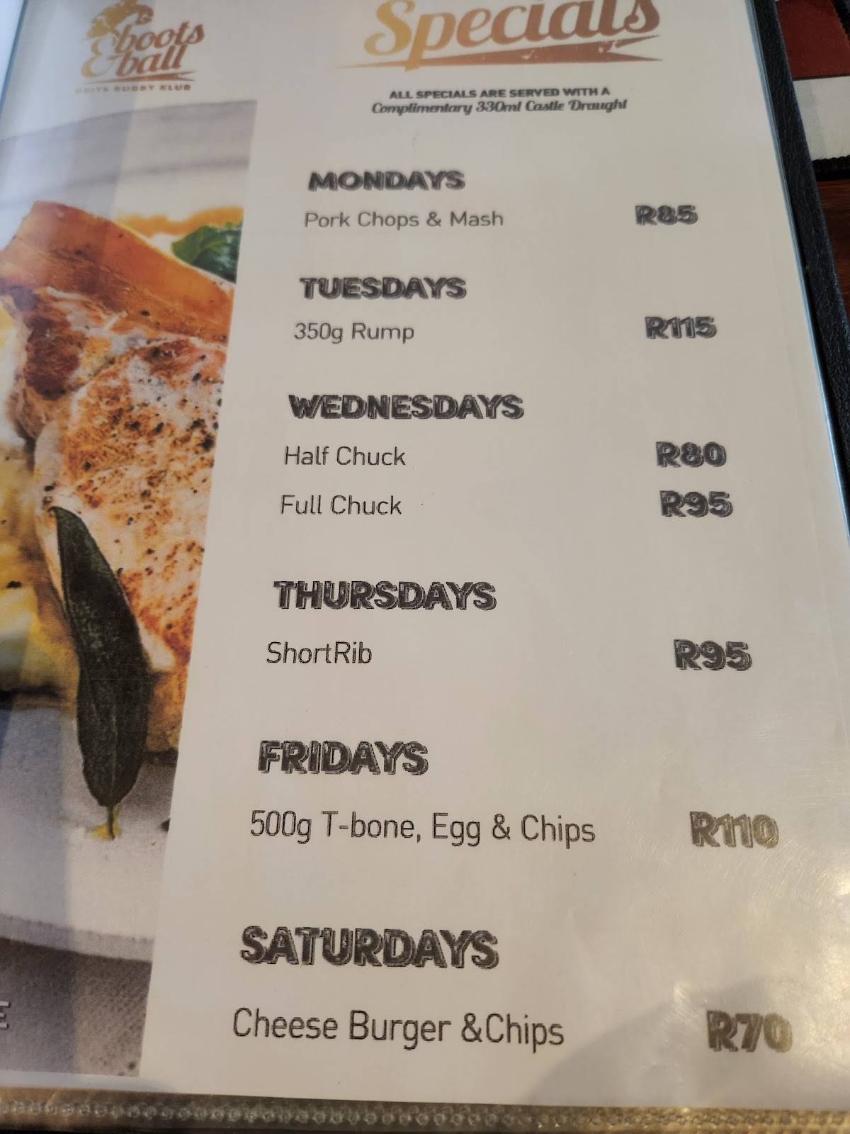 Menu at Brits Rugby Klub pub & bar, Brits