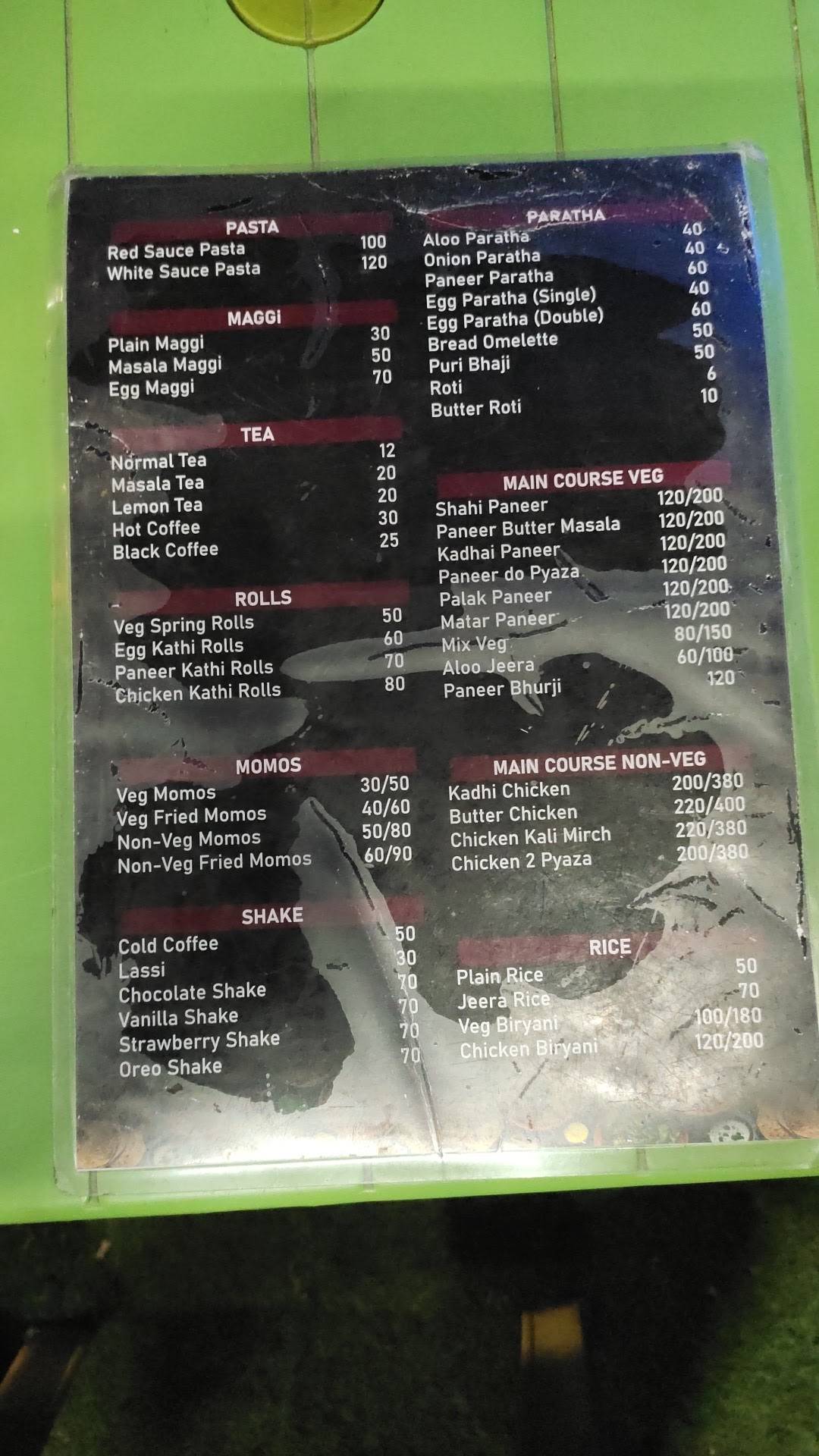 Menu at Bro Code, India