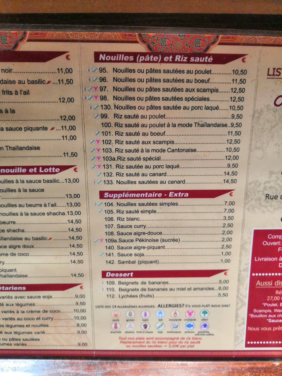 Menu de Orient Express De Wand