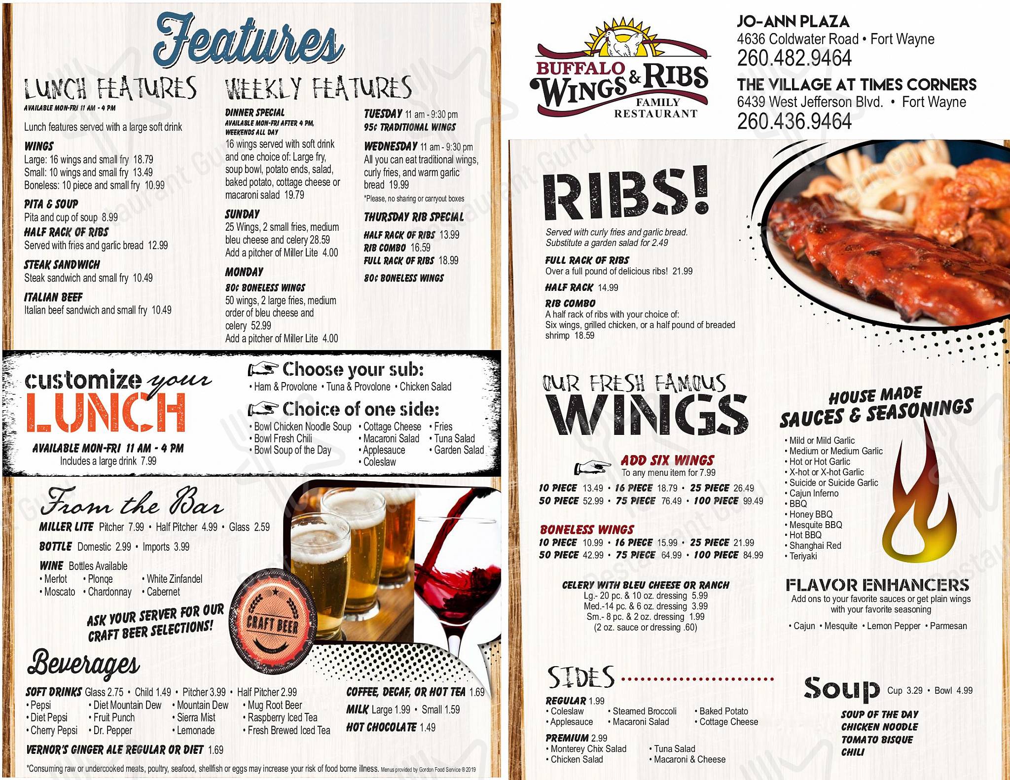 Menu at Buffalo Wings & Ribs pub & bar, Fort Wayne, Coldwater Rd