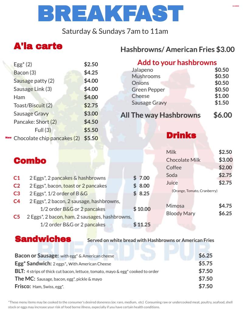 Menu at Buford’s pub & bar, Sadorus