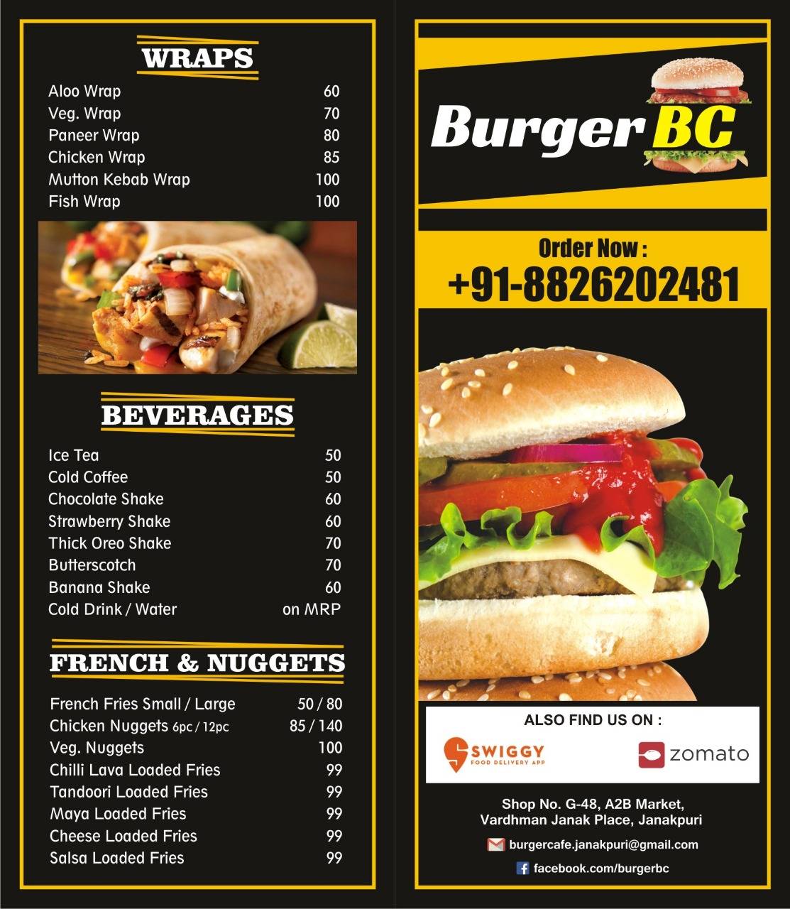 Burger BC menu